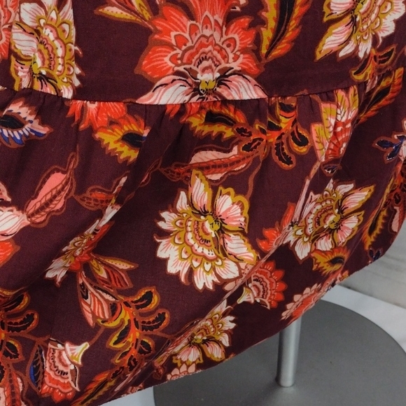Old Navy Burgundy Floral V-Neck Tiered Mini Dress with Orange Accents XXL - Picture 7 of 7